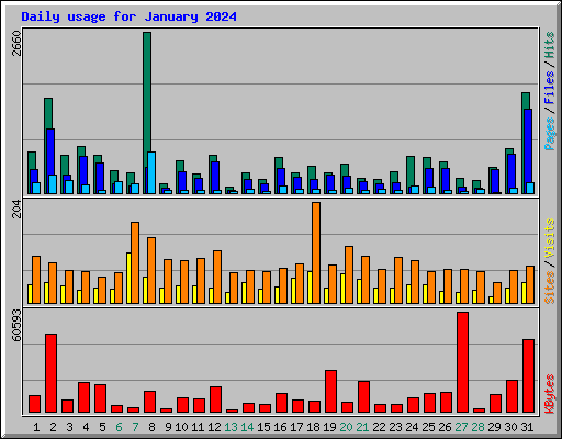 Daily usage for January 2024